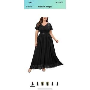 Knitee Women's Plus Size Lace Chiffon V Neck Wedding Party Elegant Black 5XL